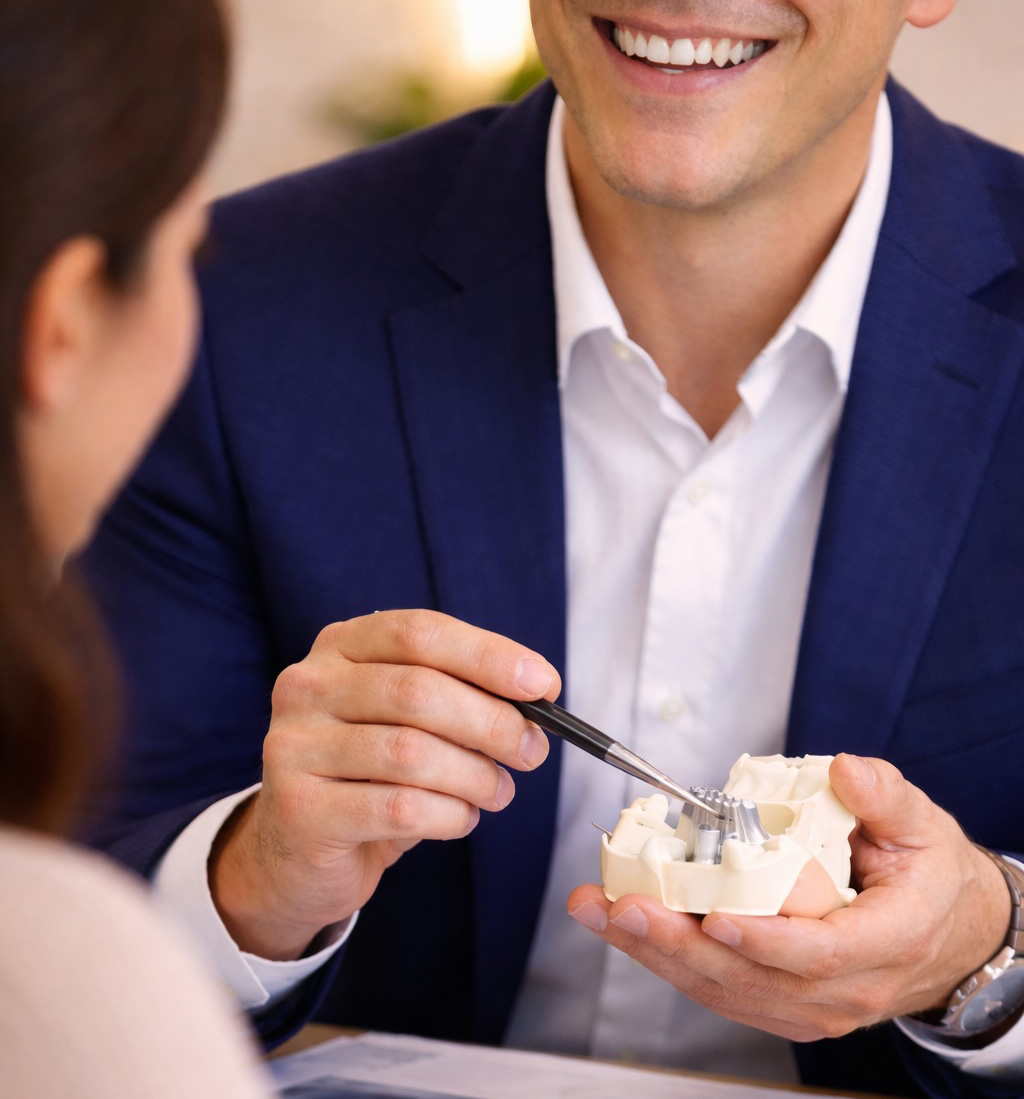 Dr Alex Nikolaou discussing treatment plan with patient